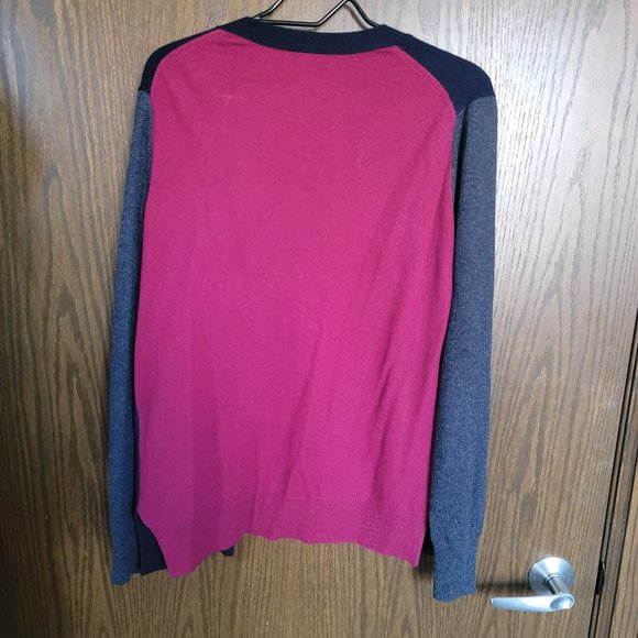 Aqua Cashmere Colorblock Cardigan Sweater Hot Pink Navy Grey Size Medium - Picture 5 of 9